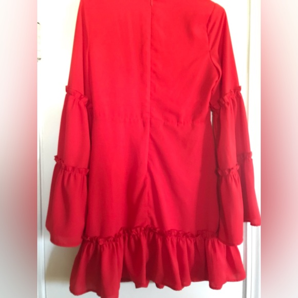 Pink Lily Red Midi Bell Sleeve Dress - Picture 5 of 7